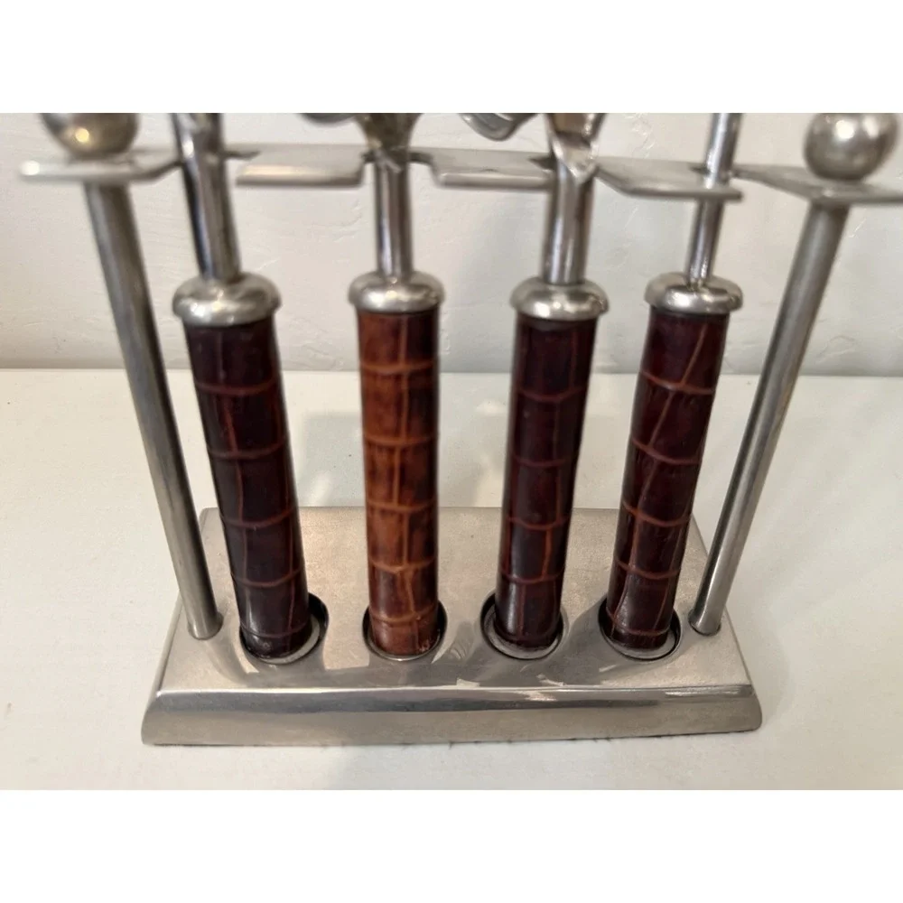 Vintage Pottery Barn Cocktail Barware Tool Set Brown Alligator Croc Handles MCM